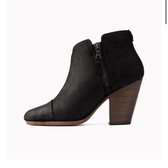 Rag and Bone Margot booties black leather suede size 37 1/2 zipper chunky heels - Picture 2 of 16